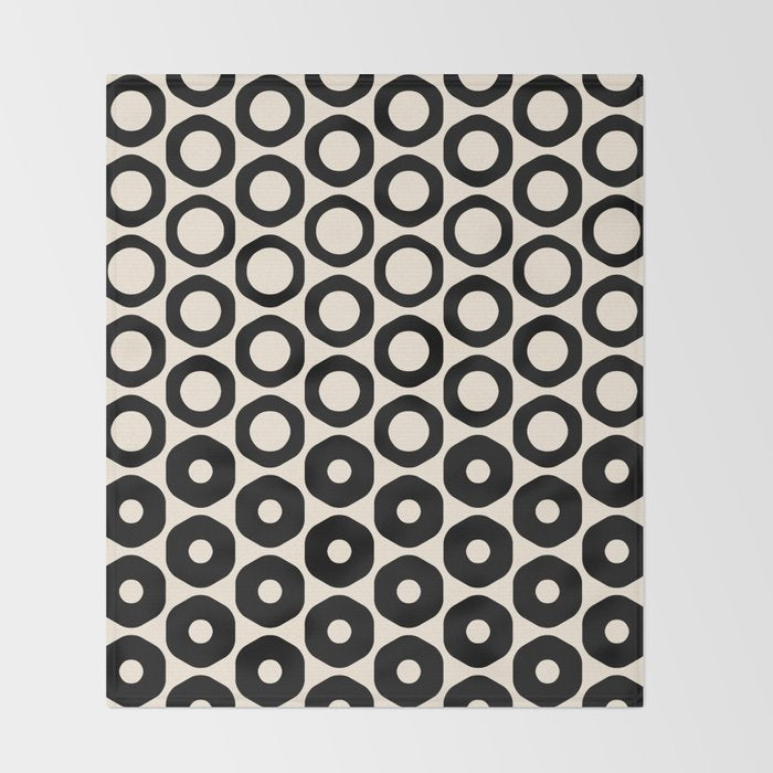 Vrittam Modern Minimalist Geometric Pattern in Black and Almond Cream Throw Blanket Gallery Image 2