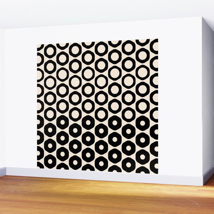 Vrittam Modern Minimalist Geometric Pattern in Black and Almond Cream Wall Mural Gallery Image 2