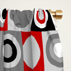 Mid Century Modern Geometric Square and Circle Pattern // Red, Gray, Black and White Window Curtain Gallery Image 2