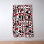 Mid Century Modern Geometric Square and Circle Pattern // Red, Gray, Black and White Window Curtain Gallery Image 3