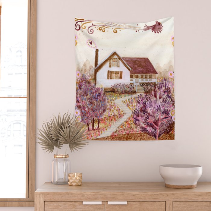The Old Country Farm in Rustic Brown - Farm House Decor Wall Tapestry Gallery Image 2