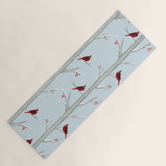 Red Cardinal Bird In The Winter Forest Yoga Mat Gallery Image 1