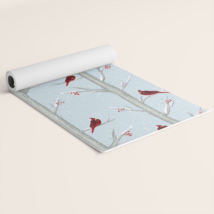 Red Cardinal Bird In The Winter Forest Yoga Mat Gallery Image 2