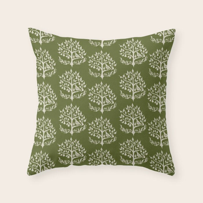 Partridge in a Pear Tree - Green Throw Pillow Gallery Image 6
