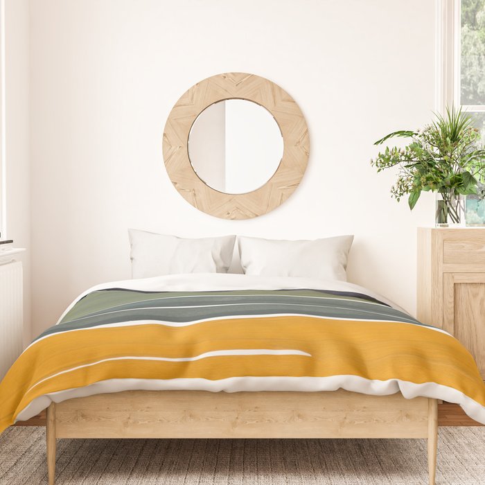 Late November Rothko Inspired Colorful Stripes Navy Blue Olive Green Yellow Duvet Cover Gallery Image 3