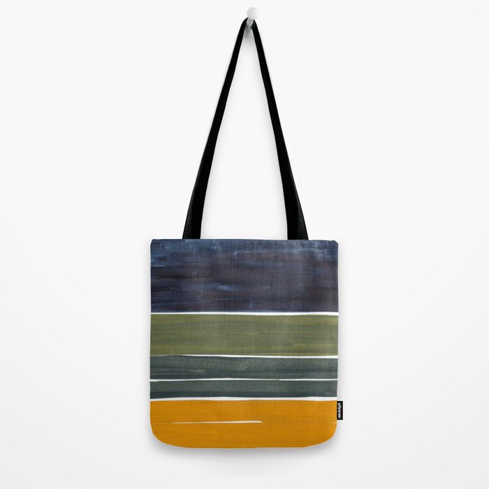Late November Rothko Inspired Colorful Stripes Navy Blue Olive Green Yellow Tote Bag Gallery Image 2