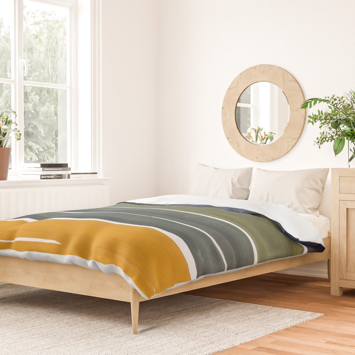 Late November Rothko Inspired Colorful Stripes Navy Blue Olive Green Yellow Duvet Cover Gallery Image 2