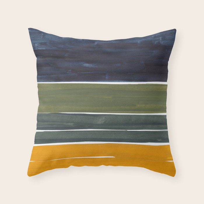Late November Rothko Inspired Colorful Stripes Navy Blue Olive Green Yellow Throw Pillow Gallery Image 1