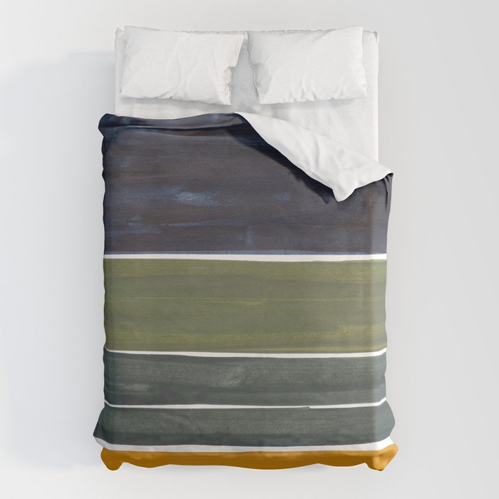 Late November Rothko Inspired Colorful Stripes Navy Blue Olive Green Yellow Duvet Cover Gallery Image 1