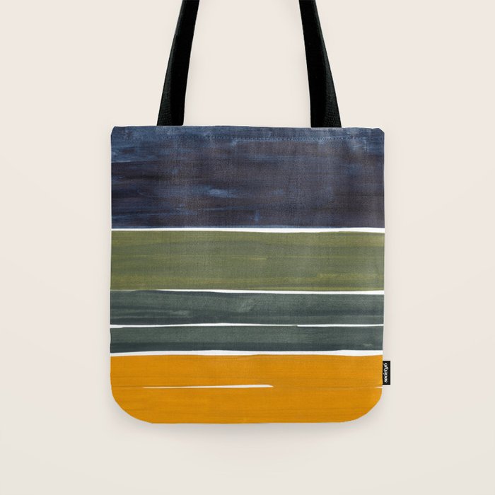 Late November Rothko Inspired Colorful Stripes Navy Blue Olive Green Yellow Tote Bag Gallery Image 1