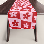 Red and Pink Retro Daisy Checkerboard Swirl Pattern Table Runner Gallery Image 1