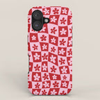 Red and Pink Retro Daisy Checkerboard Swirl Pattern iPhone Case Gallery Image 1