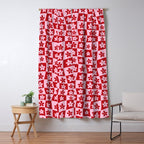 Red and Pink Retro Daisy Checkerboard Swirl Pattern Window Curtain Gallery Image 5