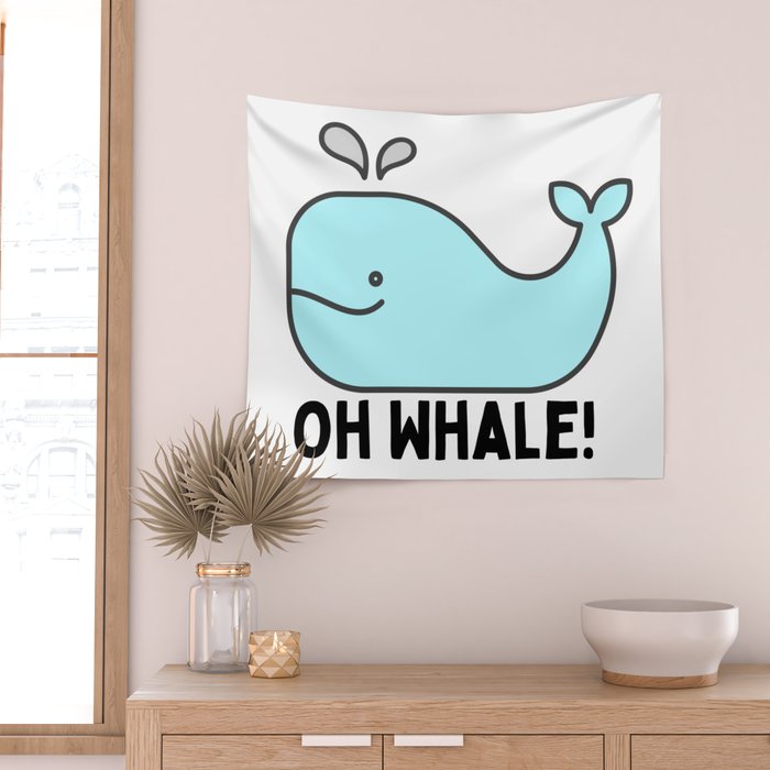 Oh Whale Funny Cute Pun Ocean Animal Cartoon Beach Wall Tapestry Gallery Image 2