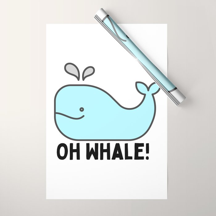 Oh Whale Funny Cute Pun Ocean Animal Cartoon Beach Wrapping Paper Gallery Image 1