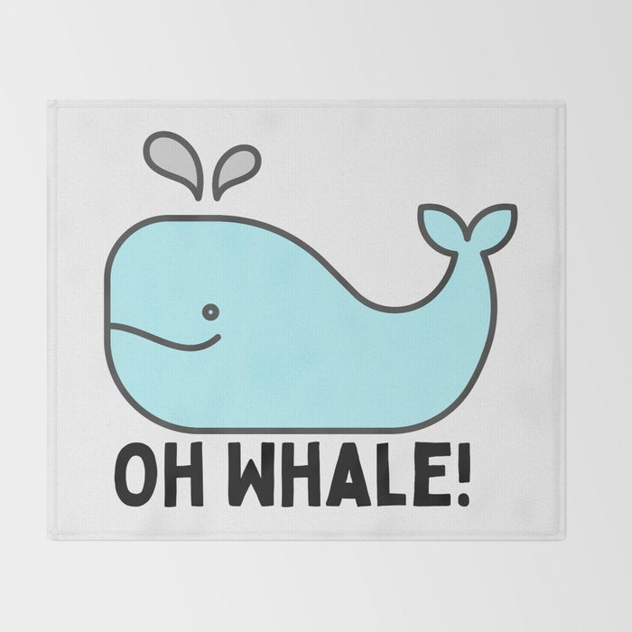 Oh Whale Funny Cute Pun Ocean Animal Cartoon Beach Throw Blanket Gallery Image 2
