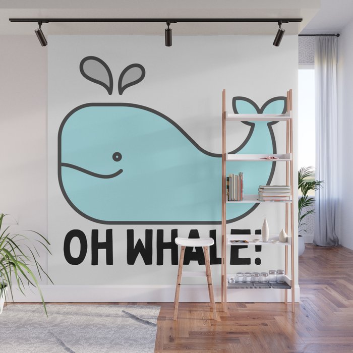 Oh Whale Funny Cute Pun Ocean Animal Cartoon Beach Wall Mural Gallery Image 1