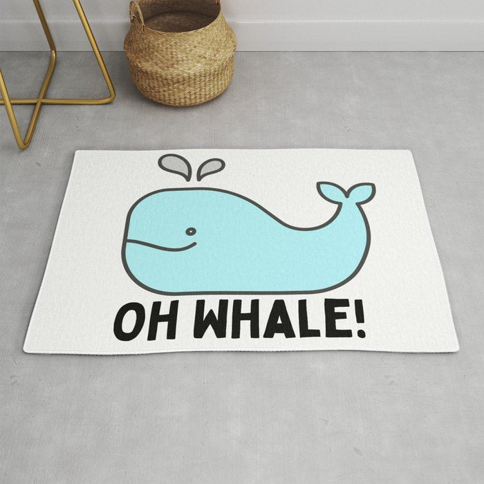 Oh Whale Funny Cute Pun Ocean Animal Cartoon Beach Rug Gallery Image 1