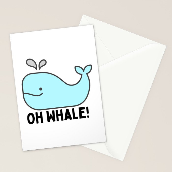 Oh Whale Funny Cute Pun Ocean Animal Cartoon Beach Stationery Card Gallery Image 2