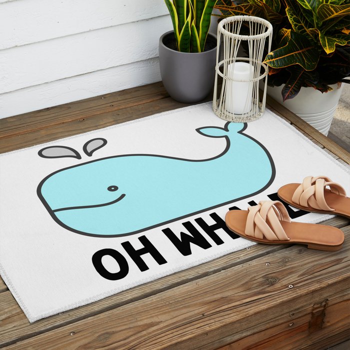 Oh Whale Funny Cute Pun Ocean Animal Cartoon Beach Outdoor Rug Gallery Image 2
