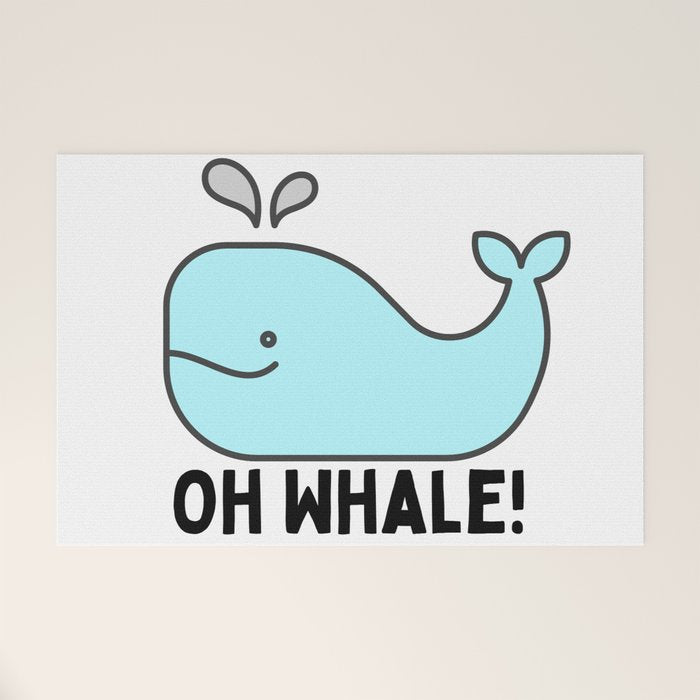 Oh Whale Funny Cute Pun Ocean Animal Cartoon Beach Welcome Mat