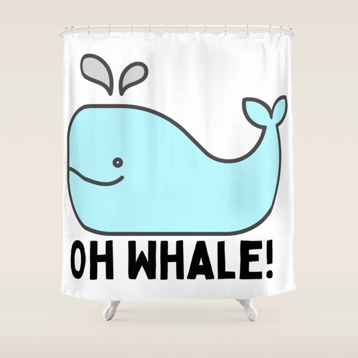 Oh Whale Funny Cute Pun Ocean Animal Cartoon Beach Shower Curtain Gallery Image 1
