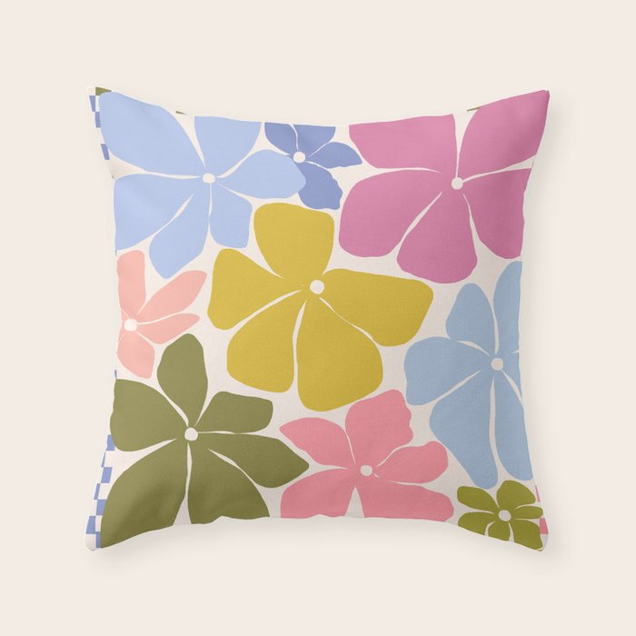Checkered Carefree Blooms Throw Pillow Gallery Image 6