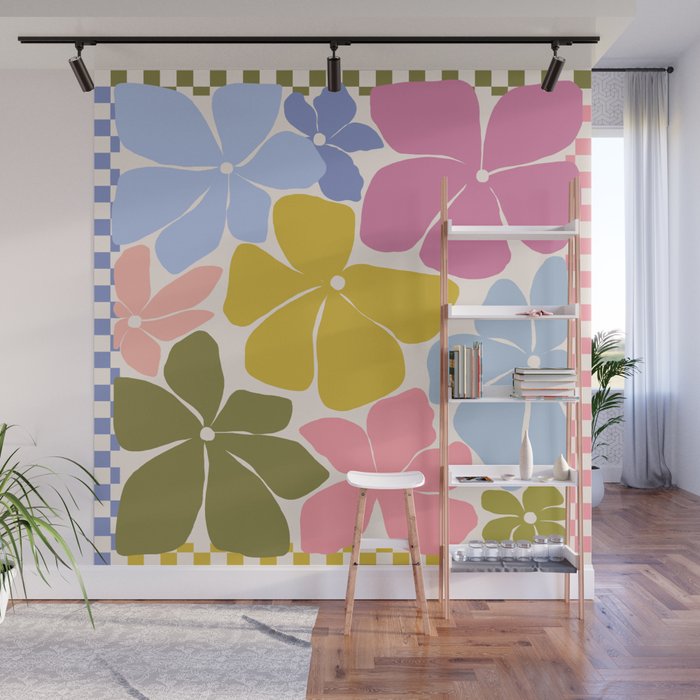 Checkered Carefree Blooms Wall Mural Gallery Image 1