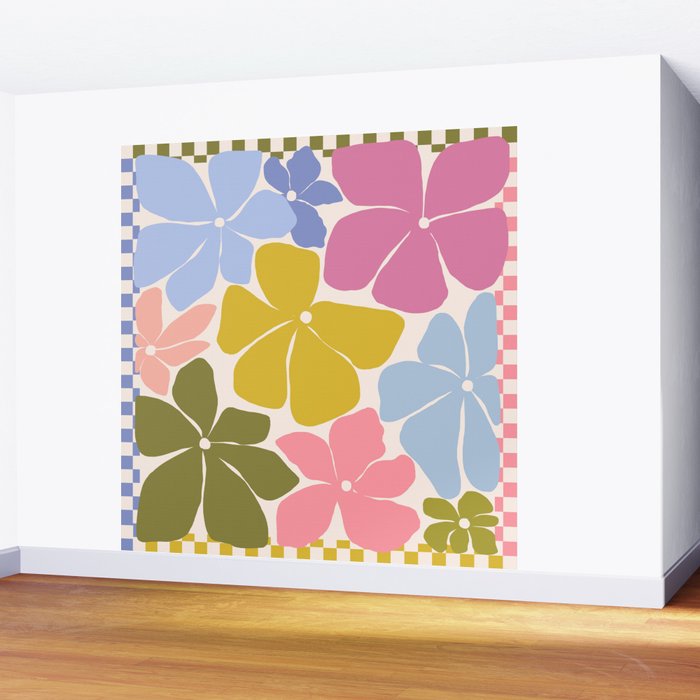 Checkered Carefree Blooms Wall Mural Gallery Image 2