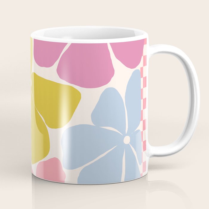 Checkered Carefree Blooms Coffee Mug Gallery Image 1