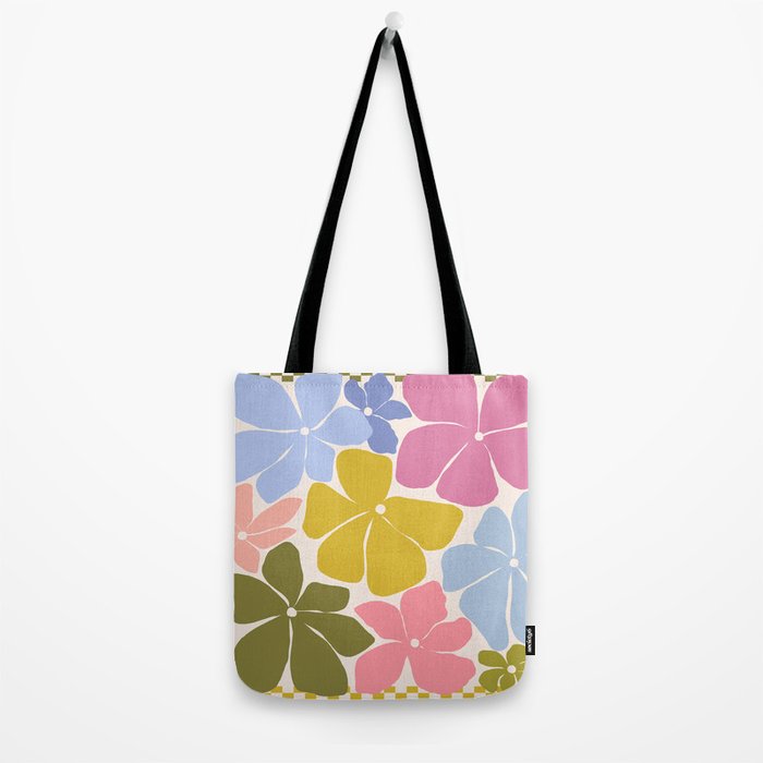 Checkered Carefree Blooms Tote Bag Gallery Image 2