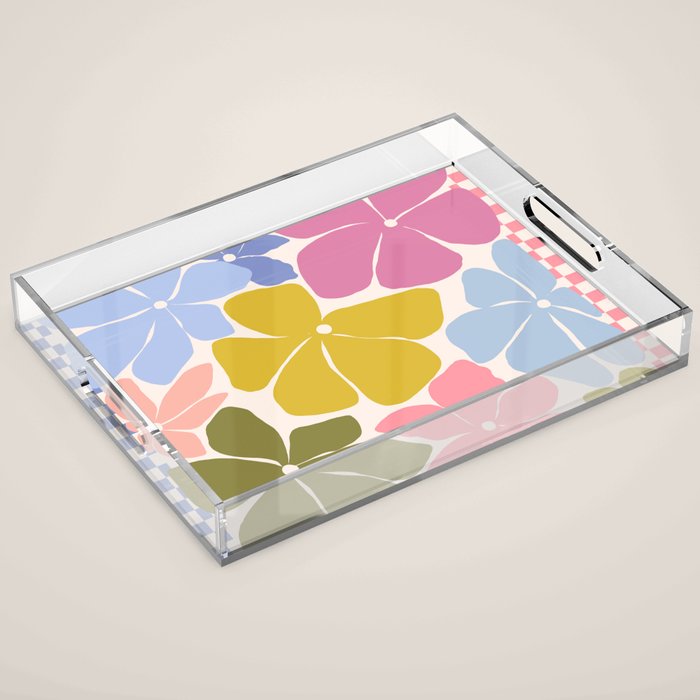 Checkered Carefree Blooms Acrylic Tray Gallery Image 1
