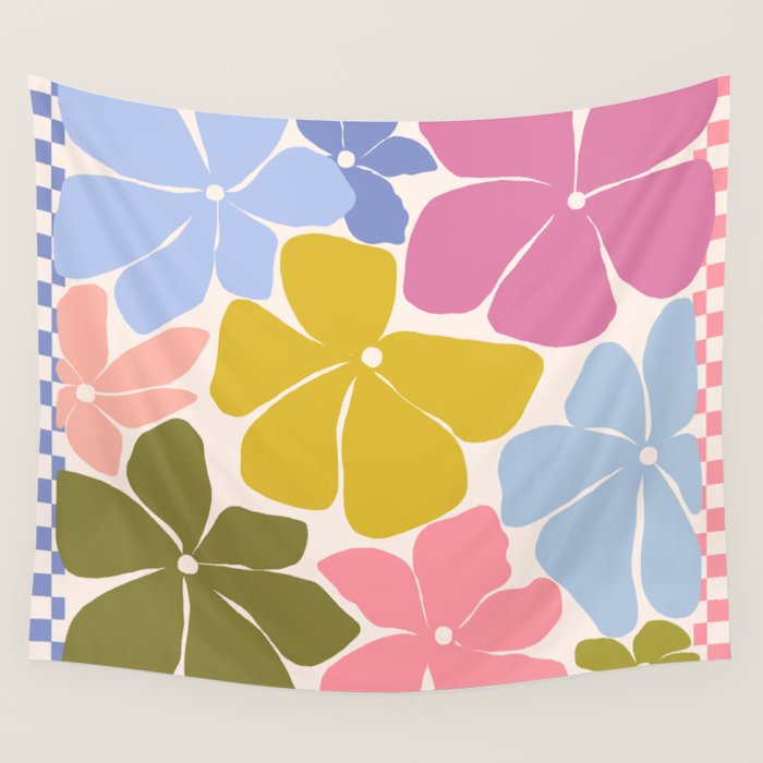 Checkered Carefree Blooms Wall Tapestry Gallery Image 4