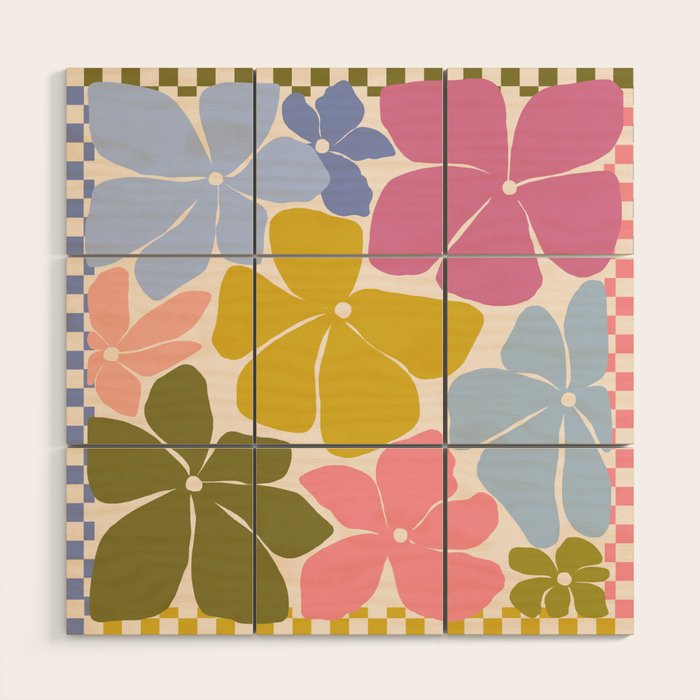 Checkered Carefree Blooms Wood Wall Art Gallery Image 1