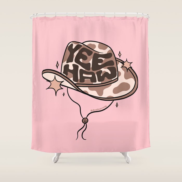 Yeehaw Cowboy Hat Inspired by PANTONE 17 1230 Mocha Mousse Shower Curtain Gallery Image 1