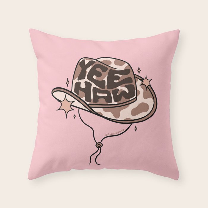 Yeehaw Cowboy Hat Inspired by PANTONE 17 1230 Mocha Mousse Throw Pillow Gallery Image 1