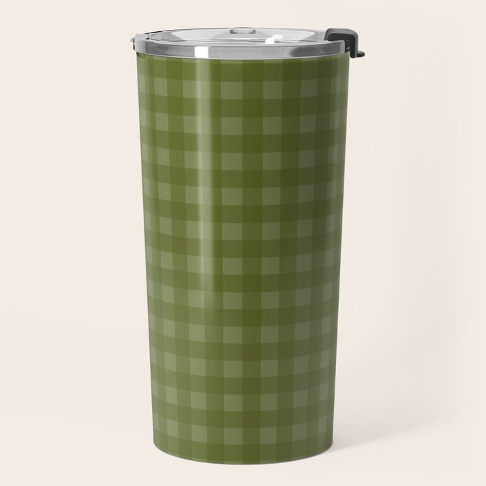 Gingham Check Pattern in Olive and Moss Green Travel Mug Gallery Image 2