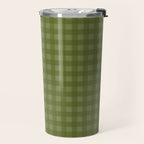 Gingham Check Pattern in Olive and Moss Green Travel Mug Gallery Image 2