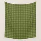 Gingham Check Pattern in Olive and Moss Green Wall Tapestry Gallery Image 4