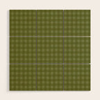 Gingham Check Pattern in Olive and Moss Green Wood Wall Art Gallery Image 1