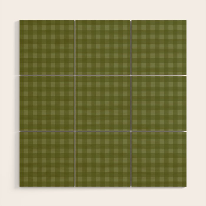 Gingham Check Pattern in Olive and Moss Green Wood Wall Art Gallery Image 1