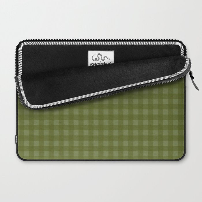 Gingham Check Pattern in Olive and Moss Green Laptop Sleeve Gallery Image 2