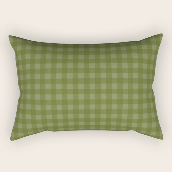 Gingham Check Pattern in Olive and Moss Green Rectangular Pillow Gallery Image 2