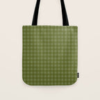 Gingham Check Pattern in Olive and Moss Green Tote Bag Gallery Image 1