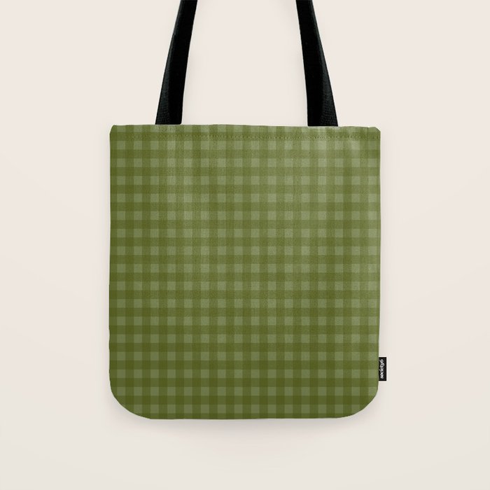 Gingham Check Pattern in Olive and Moss Green Tote Bag Gallery Image 1