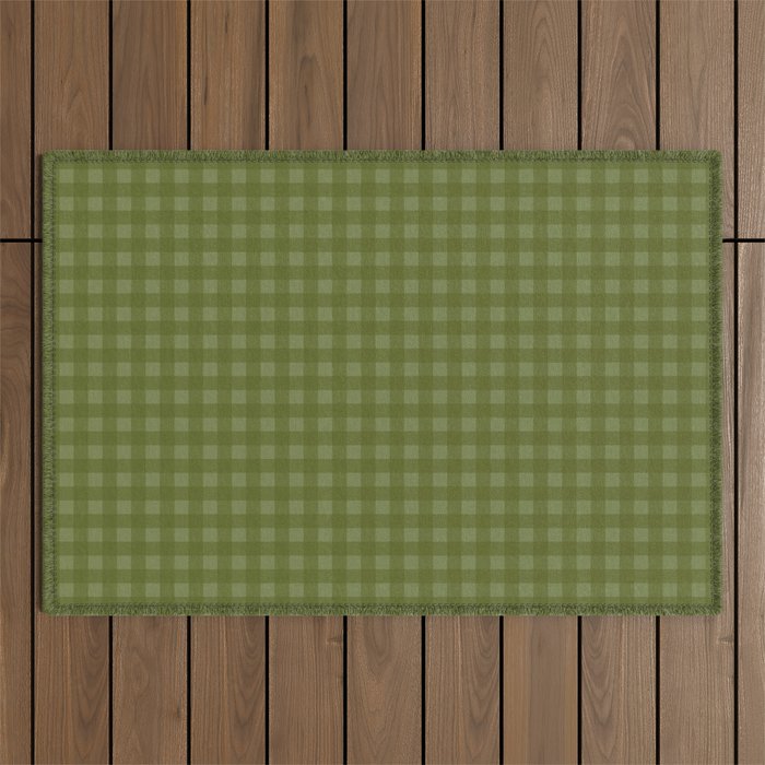 Gingham Check Pattern in Olive and Moss Green Outdoor Rug Gallery Image 1
