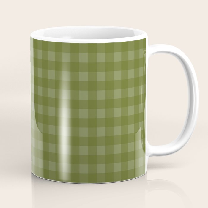 Gingham Check Pattern in Olive and Moss Green Coffee Mug Gallery Image 1