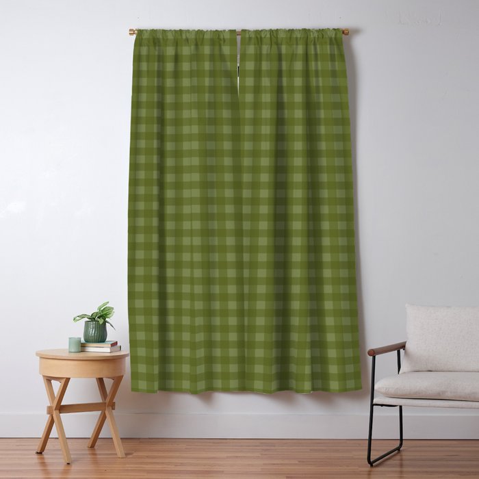 Gingham Check Pattern in Olive and Moss Green Window Curtain Gallery Image 5