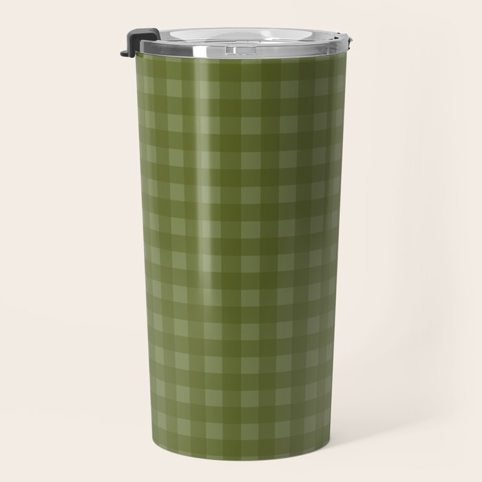 Gingham Check Pattern in Olive and Moss Green Travel Mug Gallery Image 3