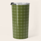 Gingham Check Pattern in Olive and Moss Green Travel Mug Gallery Image 3
